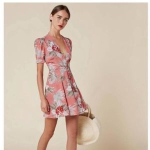 Reformation Pink Lourdes Jamaica Print Tropical Floral Cactus Wrap Dress